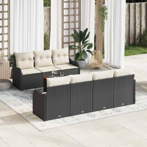 Garten-Sofa-Set 8 pcs Schwarz Poly Rattan vidaXL