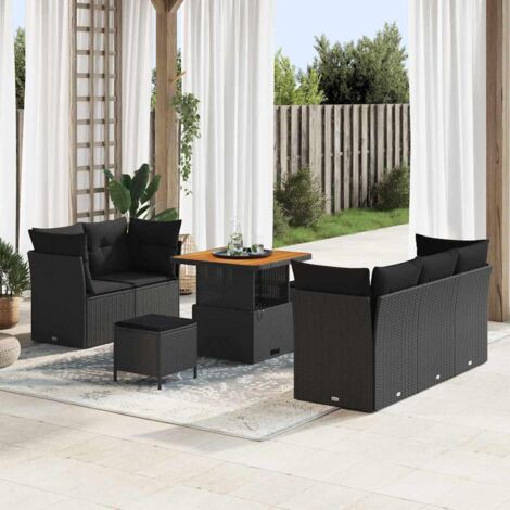 Garten-Sofa-Set 8 pcs Schwarz Poly-Rattan vidaXL