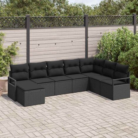 Garten-Sofa-Set 8 pcs Schwarz Poly Rattan vidaXL