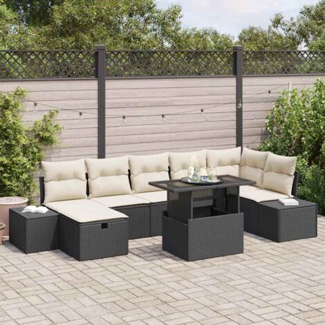Garten-Sofa-Set 8 pcs Schwarz Poly-Rattan vidaXL