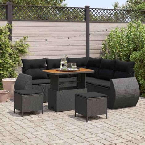 Garten-Sofa-Set 8 pcs Schwarz Poly-Rattan vidaXL