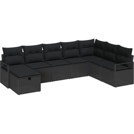 Garten-Sofa-Set 8 pcs Schwarz Poly Rattan vidaXL