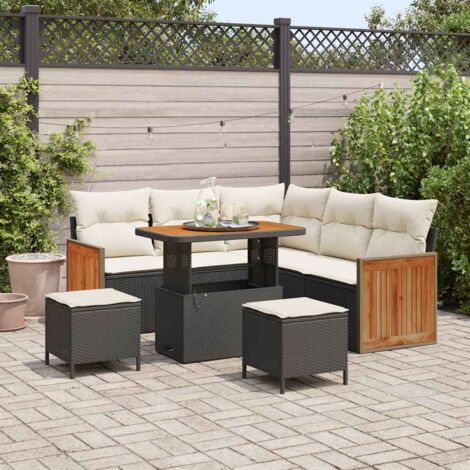 Garten-Sofa-Set 8 pcs Schwarz und Creme Poly-Rattan vidaXL