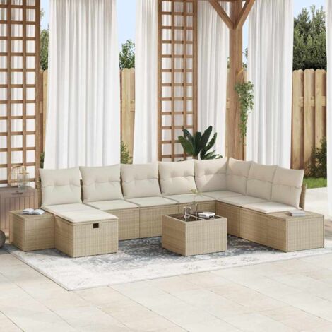 Garten-Sofa-Set 9 pcs Beige 55 x 62 x 69 cm Poly Rattan vidaXL