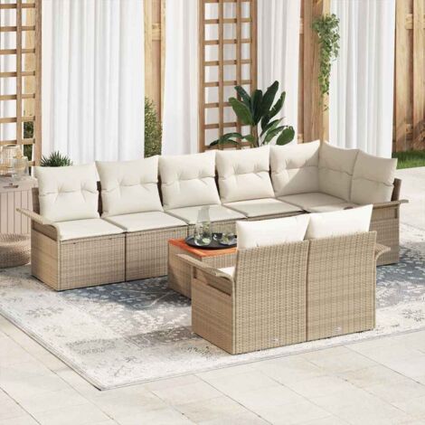 Garten-Sofa-Set 9 pcs Beige Poly Rattan vidaXL