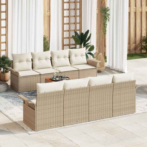 Garten-Sofa-Set 9 pcs Beige Poly Rattan vidaXL
