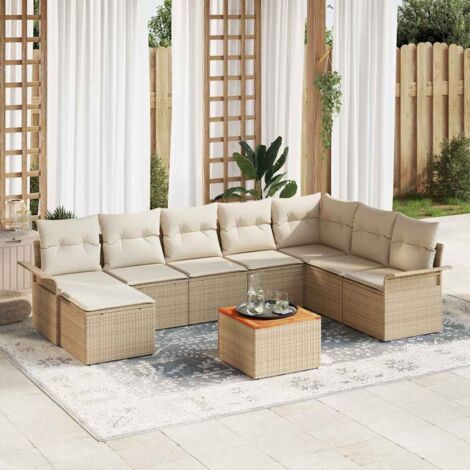Garten-Sofa-Set 9 pcs Beige Poly Rattan vidaXL