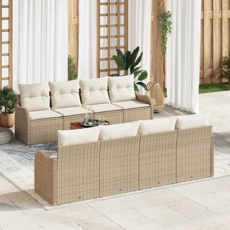 Garten-Sofa-Set 9 pcs Beige Poly Rattan vidaXL