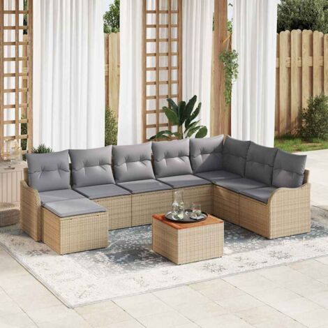 Garten-Sofa-Set 9 pcs Beige Poly Rattan vidaXL