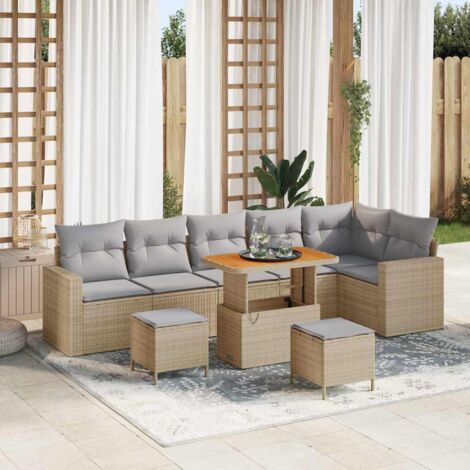 Garten-Sofa-Set 9 pcs Beige Poly-Rattan vidaXL