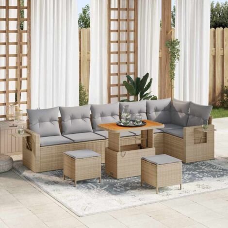 Garten-Sofa-Set 9 pcs Beige Poly-Rattan vidaXL
