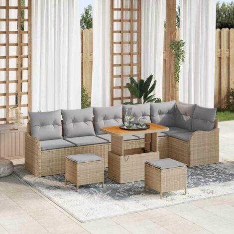 Garten-Sofa-Set 9 pcs Beige Poly-Rattan vidaXL