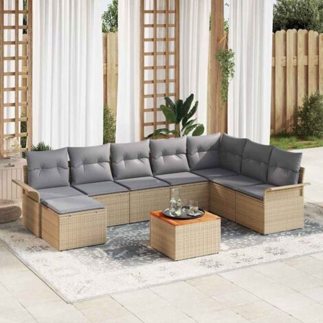 Garten-Sofa-Set 9 pcs Beige Poly Rattan vidaXL