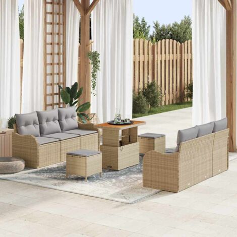 Garten-Sofa-Set 9 pcs Beige Poly-Rattan vidaXL