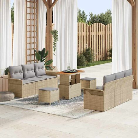 Garten-Sofa-Set 9 pcs Beige Poly-Rattan vidaXL