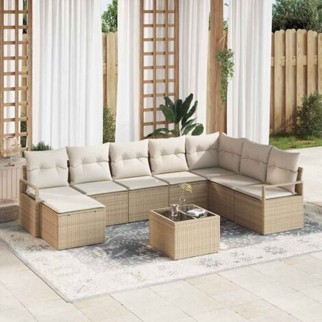 Garten-Sofa-Set 9 pcs Beige Poly Rattan vidaXL