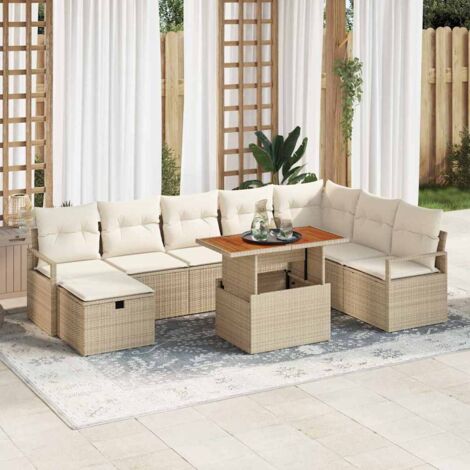 Garten-Sofa-Set 9 pcs Beige Poly-Rattan vidaXL