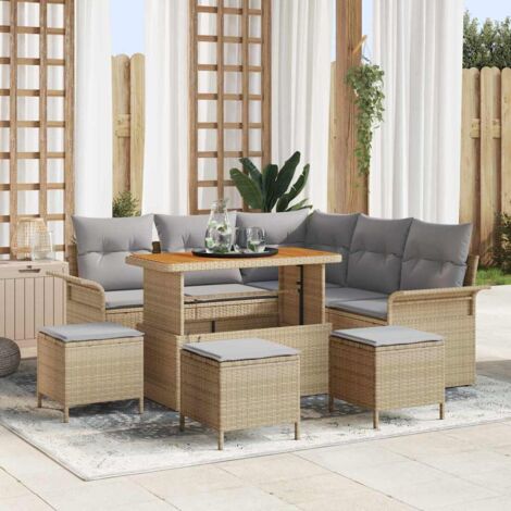 Garten-Sofa-Set 9 pcs Beige Poly-Rattan vidaXL