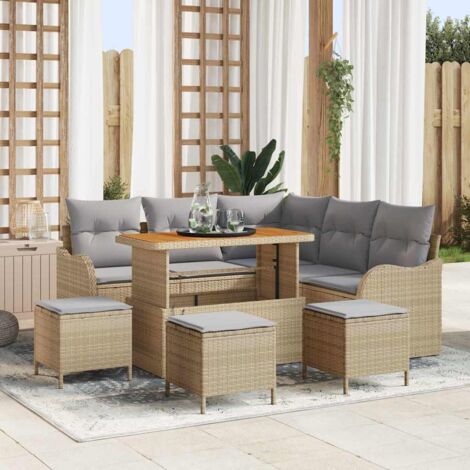 Garten-Sofa-Set 9 pcs Beige Poly-Rattan vidaXL