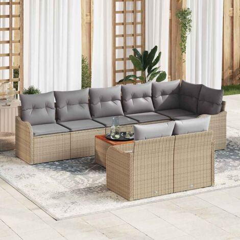 Garten-Sofa-Set 9 pcs Beige Poly Rattan vidaXL