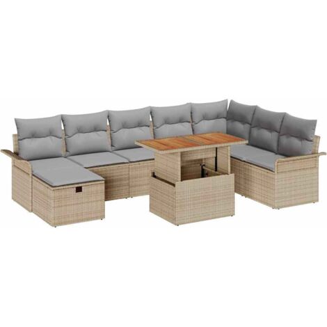 Garten-Sofa-Set 9 pcs Beige Poly-Rattan vidaXL