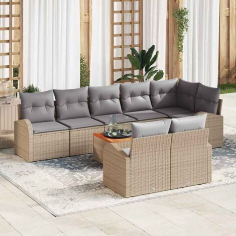 Garten-Sofa-Set 9 pcs Beige Poly Rattan vidaXL