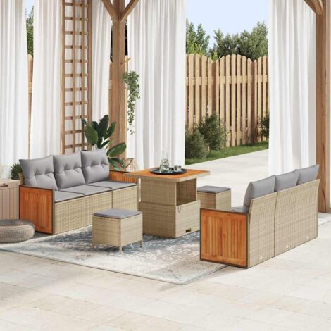 Garten-Sofa-Set 9 pcs Beige und Hellgrau Poly-Rattan vidaXL