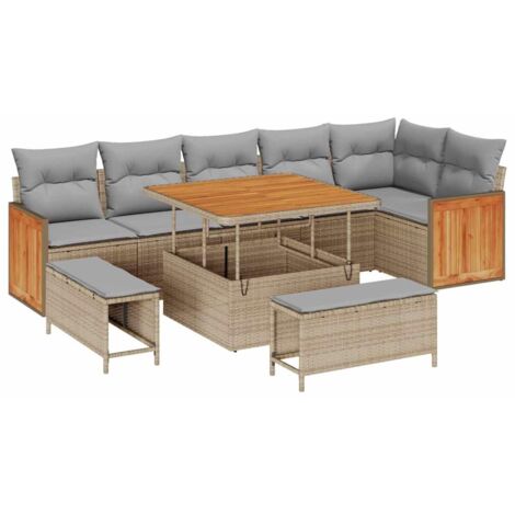 Garten-Sofa-Set 9 pcs Beige und Hellgrau Poly-Rattan vidaXL