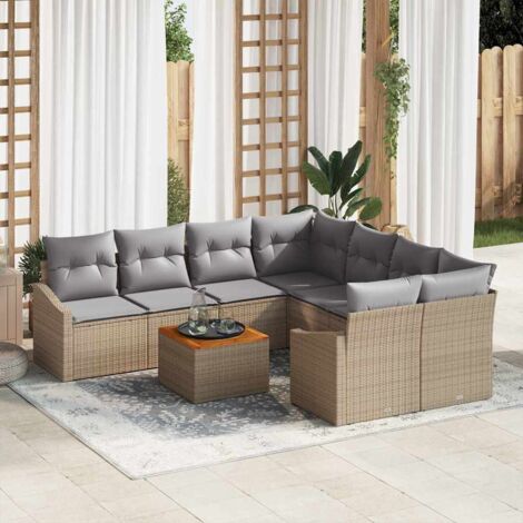 Garten-Sofa-Set 9 pcs Beige und Hellgrau vidaXL