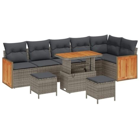 Garten-Sofa-Set 9 pcs Grau Dunkelgrau Poly-Rattan vidaXL