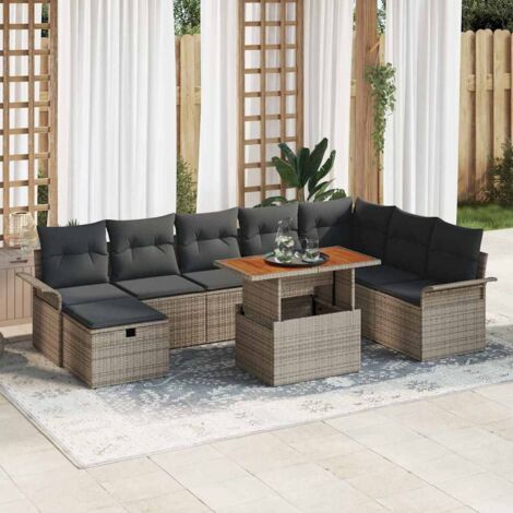 Garten-Sofa-Set 9 pcs Grau Poly-Rattan vidaXL