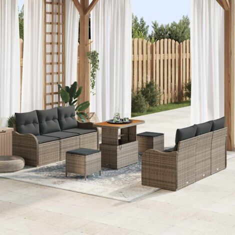 Garten-Sofa-Set 9 pcs Grau Poly-Rattan vidaXL