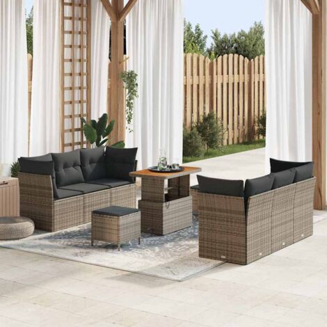 Garten-Sofa-Set 9 pcs Grau Poly-Rattan vidaXL