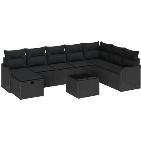 Garten-Sofa-Set 9 pcs Schwarz 287,5 x 177,5 x 85 cm Poly Rattan vidaXL