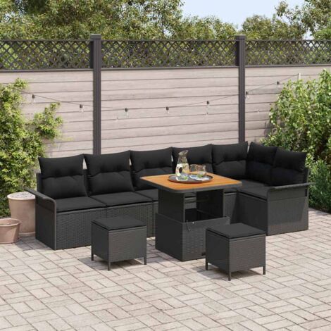 Garten-Sofa-Set 9 pcs Schwarz Poly-Rattan vidaXL