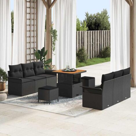 Garten-Sofa-Set 9 pcs Schwarz Poly-Rattan vidaXL