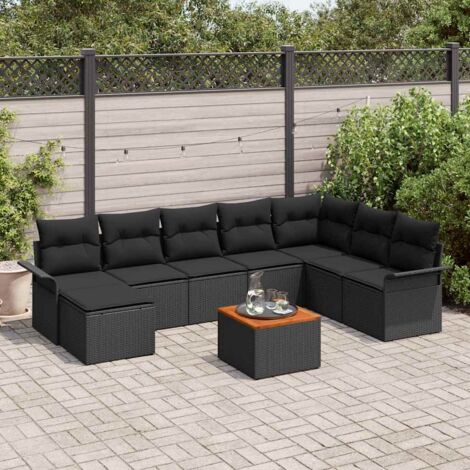 Garten-Sofa-Set 9 pcs Schwarz Poly Rattan vidaXL