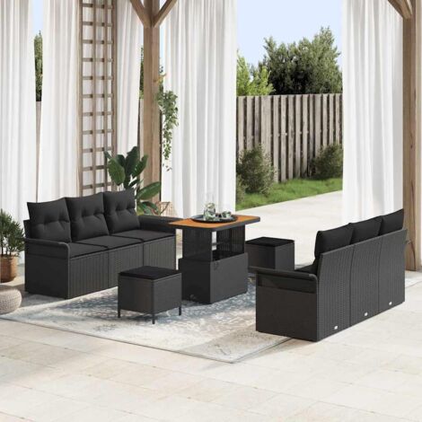 Garten-Sofa-Set 9 pcs Schwarz Poly-Rattan vidaXL