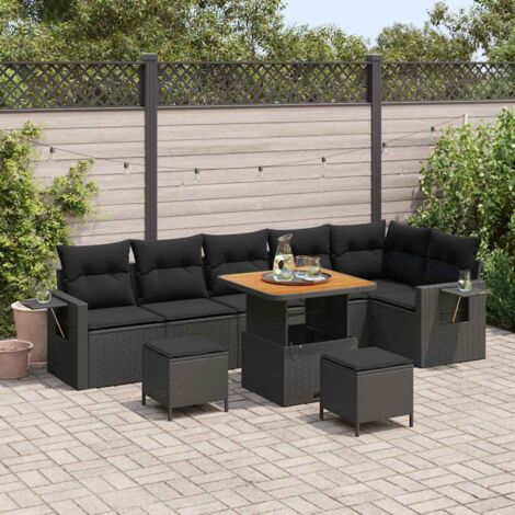 Garten-Sofa-Set 9 pcs Schwarz Poly-Rattan vidaXL
