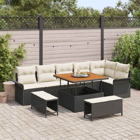 Garten-Sofa-Set 9 pcs Schwarz und Creme 100 x 100 x 71 cm vidaXL