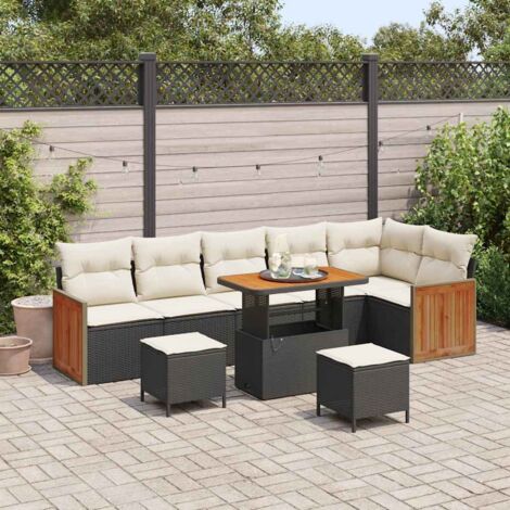Garten-Sofa-Set 9 pcs Schwarz und Creme Poly-Rattan vidaXL