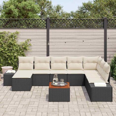 Garten-Sofa-Set 9 pcs Schwarz und Weiß vidaXL