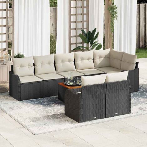 Garten-Sofa-Set 9 pcs Schwarz und Weiß vidaXL