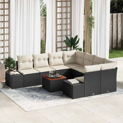Garten-Sofa-Set 9 pcs Schwarz und Weiß vidaXL