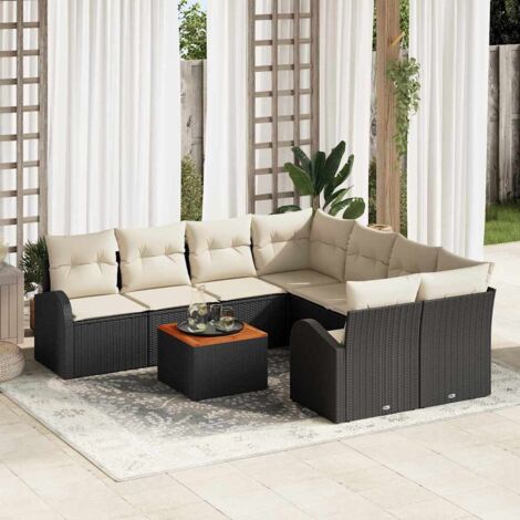 Garten-Sofa-Set 9 pcs Schwarz und Weiß vidaXL