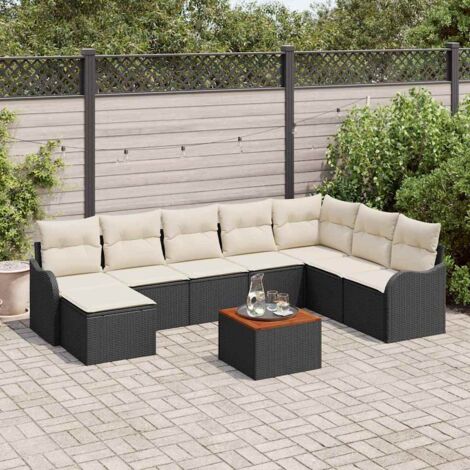 Garten-Sofa-Set 9 pcs Schwarz und Weiß vidaXL