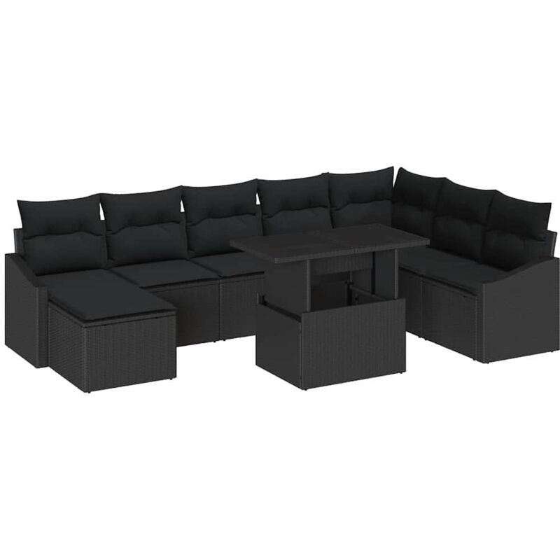 Garten-sofa-set Mit Kissen Mit Speicher 9 Pcs Schwarz Vidaxl