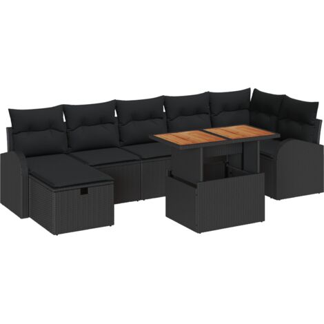 Garten-Sofa-Set Höhenverstellbar 8 pcs Schwarz Poly-Rattan vidaXL