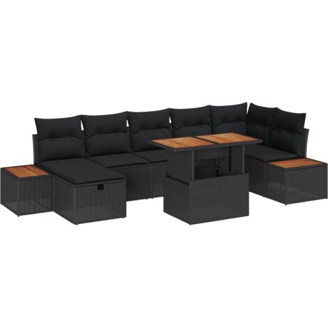 Garten-Sofa-Set Höhenverstellbar 8 pcs Schwarz Poly-Rattan vidaXL