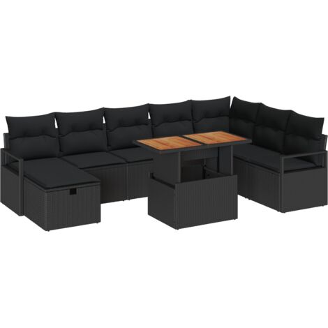 Garten-Sofa-Set Höhenverstellbar 9 pcs Schwarz Poly-Rattan vidaXL